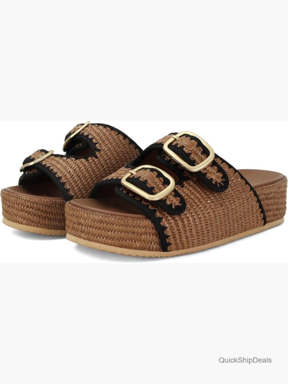 Raffia Platform Slide Sandals with Adjustable Double Buckle Espadrille Summer